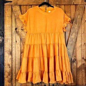 Adorable Mustard Yellow Tiered Babydoll Style Dress Size XL